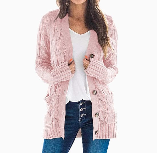 Comfy Ladies Cable Knit Cardigan Sweater