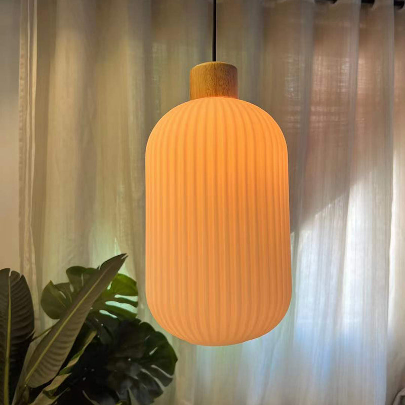 Vintage Wood and Glass Hanging Lamp