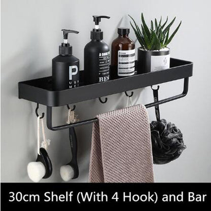 Sleek Black Aluminum Bathroom Shelf