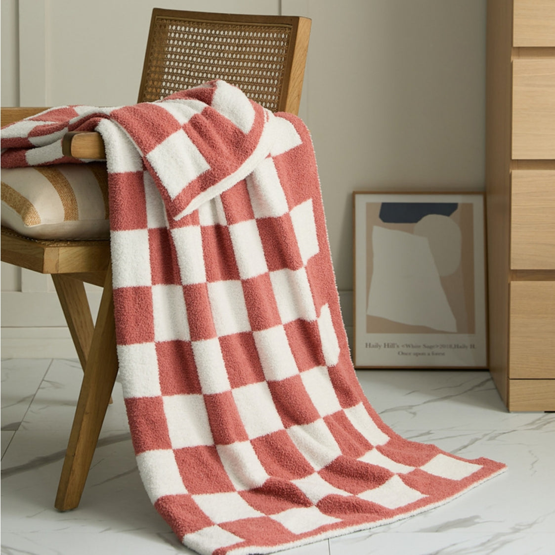 Plush Black White Knitted Throw Blanket