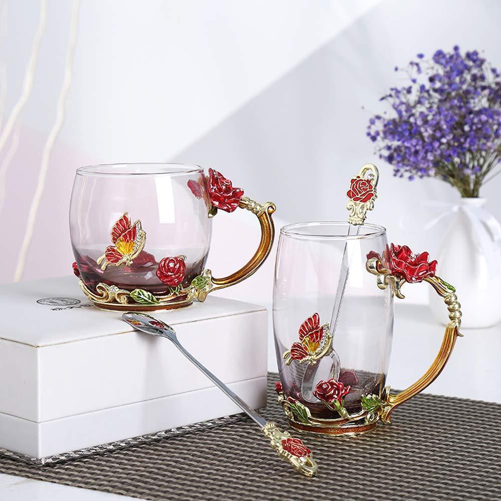 Delicate Floral Glass Tea Cup Set With Spoon