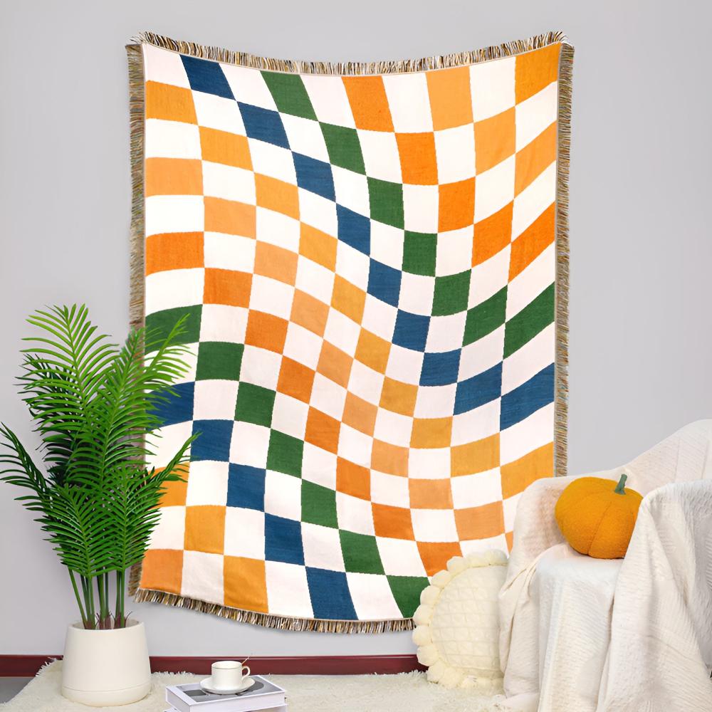 Vibrant Plaid Fringe Throw Blanket