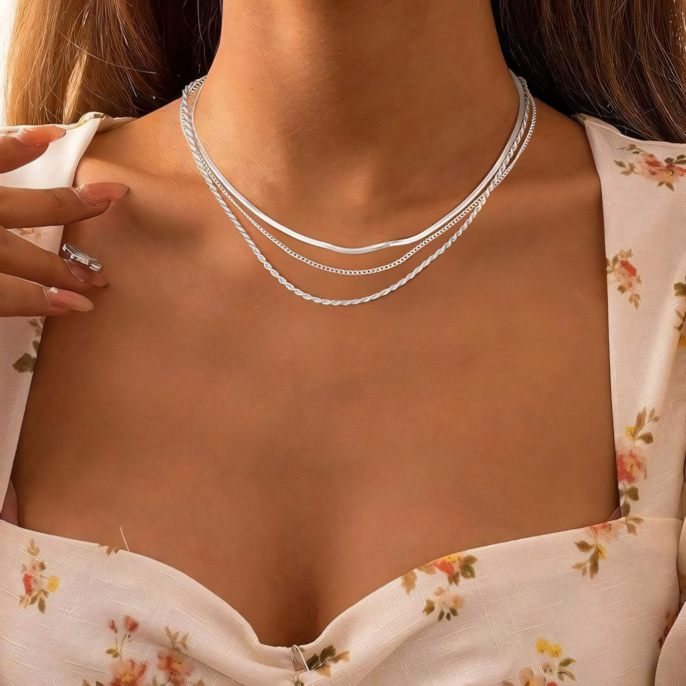 Classic Triple Layer Chain Necklace Set