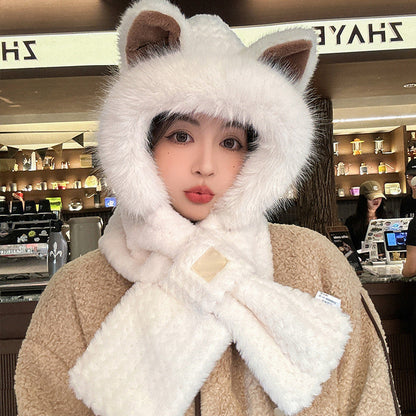 Soft Fox Earmuff Hat Scarf Set