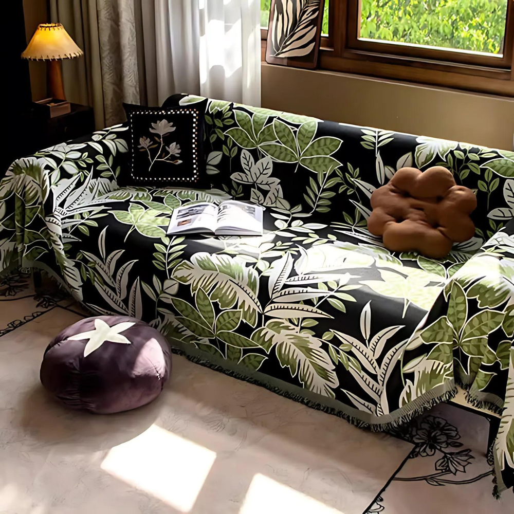 Plush Green Fleece Tassel Couch Cover - Luxicro