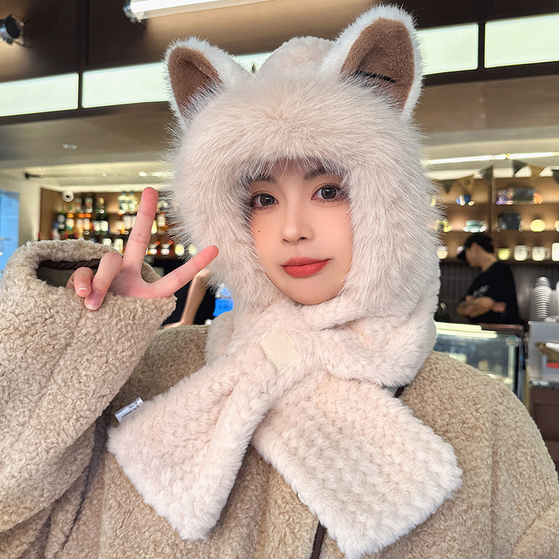 Soft Fox Earmuff Hat Scarf Set