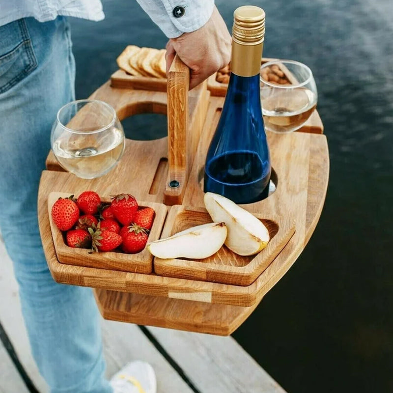 Portable Folding Picnic Table with Wine Rack
