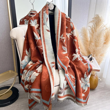 Plush Reversible Flower Winter Scarf Wrap