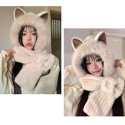 Soft Fox Earmuff Hat Scarf Set