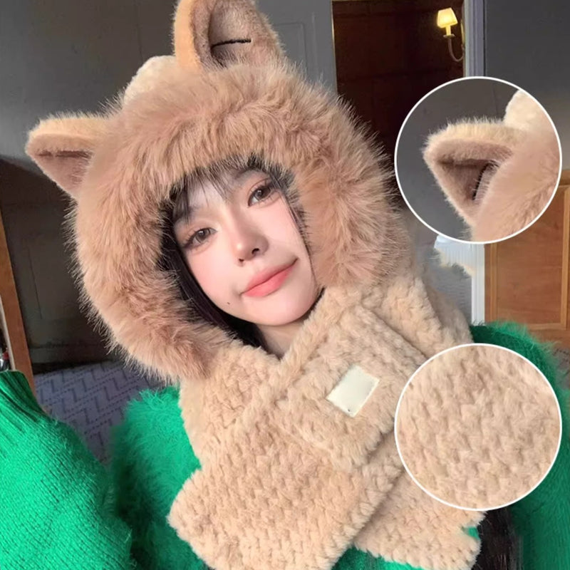 Soft Fox Earmuff Hat Scarf Set