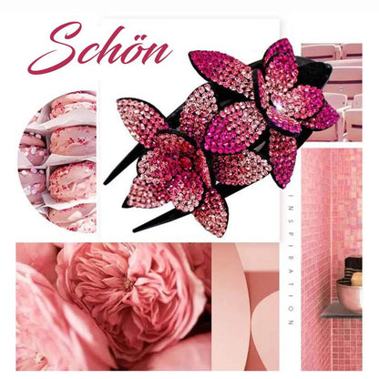 Sparkly Floral Double Hair Barrette - Luxicro