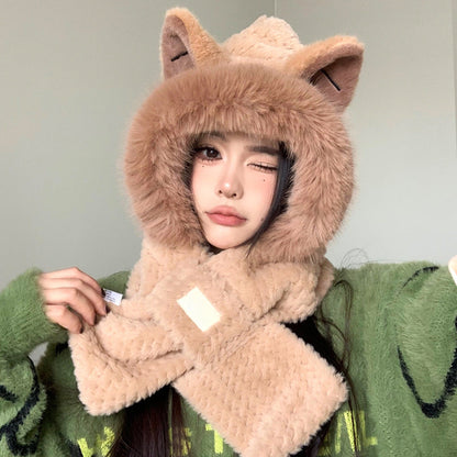 Soft Fox Earmuff Hat Scarf Set