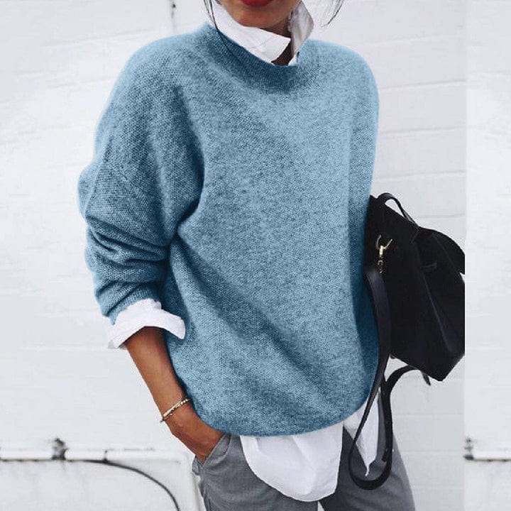 Cozy Women's Sweater - Loose Fit Crew Neck Knit Top