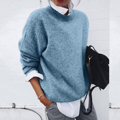 Cozy Women's Sweater - Loose Fit Crew Neck Knit Top