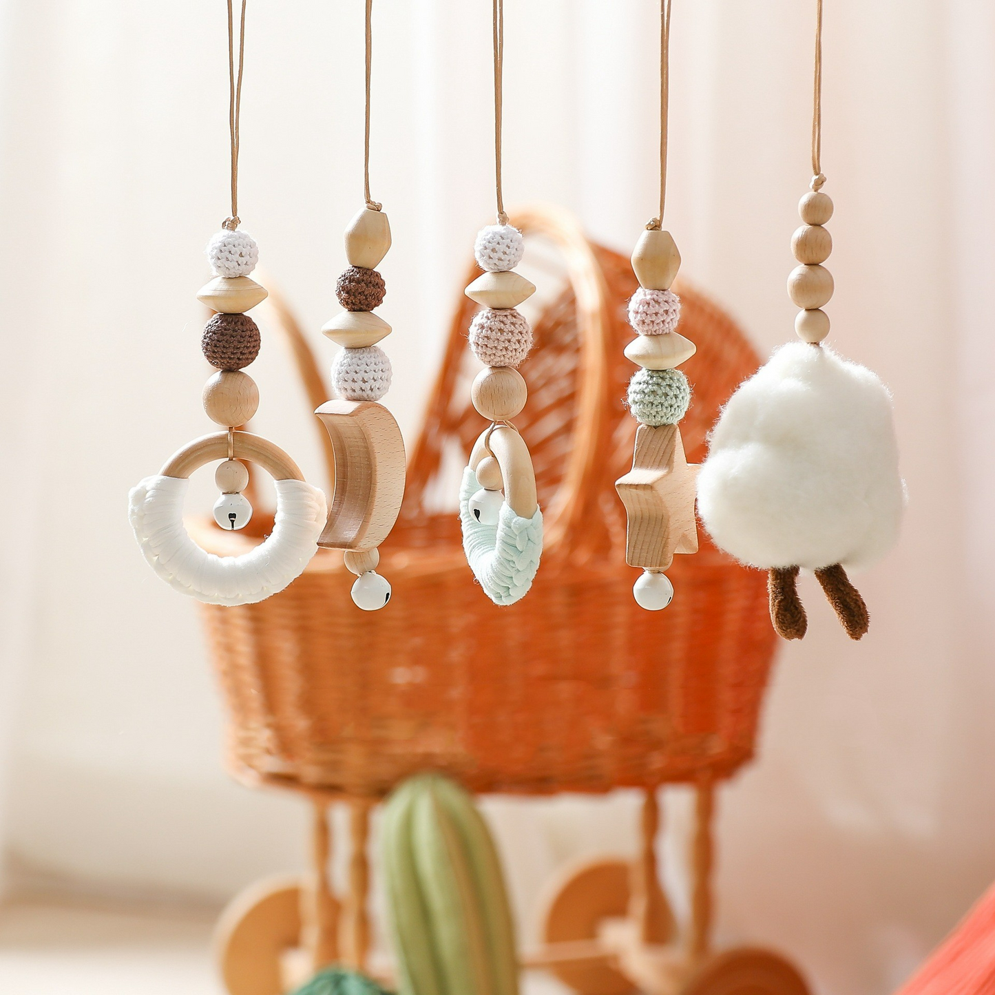 Natural Wood Infant Play Center with Toy Attachments