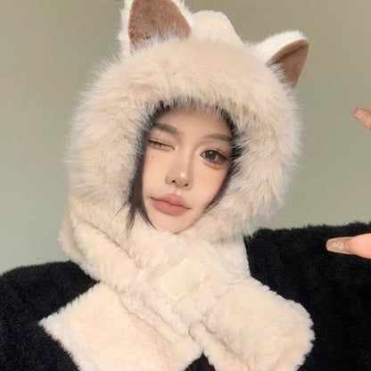 Soft Fox Earmuff Hat Scarf Set