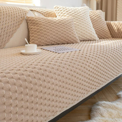 Cozy Fleece Sofa Slipcover with Grip - Warm Couch Protector - Luxicro
