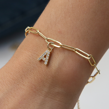 Dainty Monogram Paperclip Charm Bangle