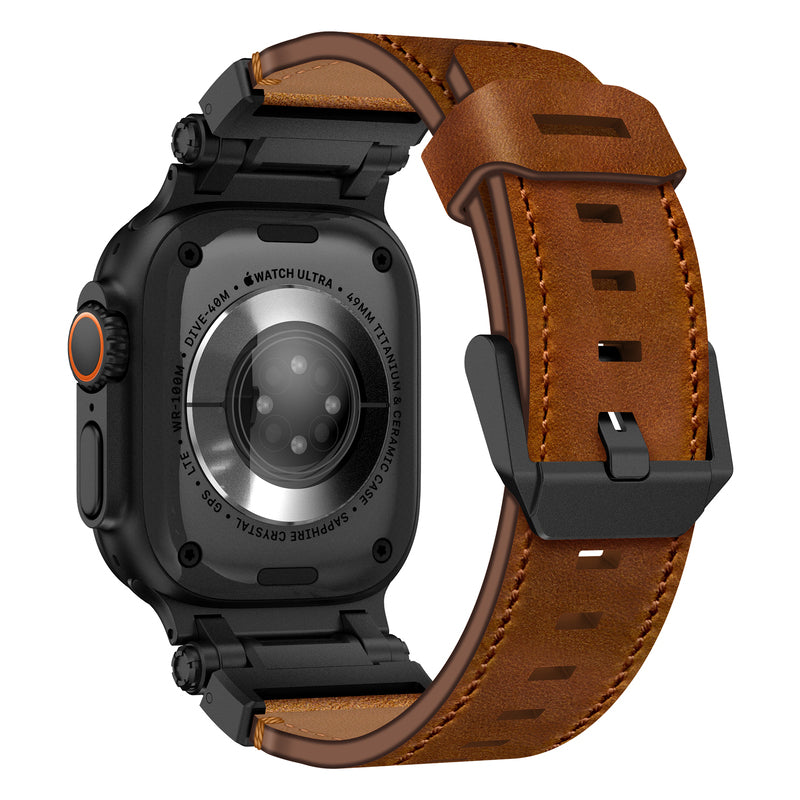 Rugged Brown Leather Strap For Apple Watch