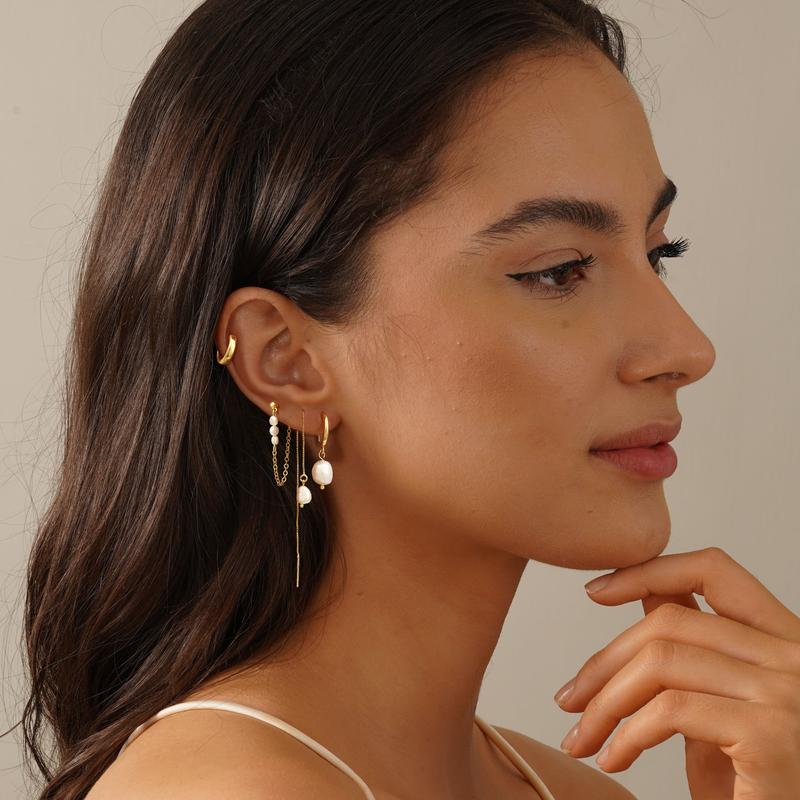 Classic White Pearl Stud Earrings Set