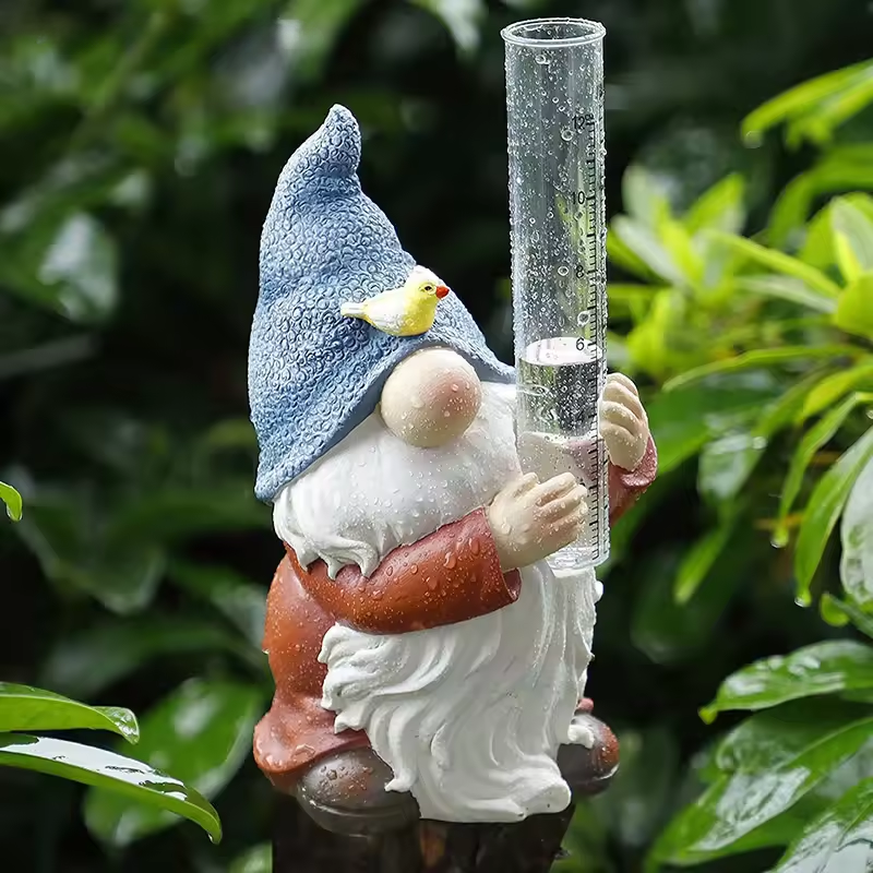 Vibrant Outdoor Gnome Figurine with Rain Gauge