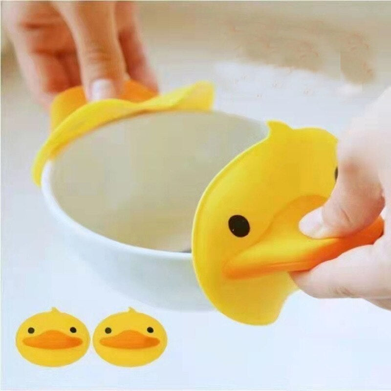 Bright Yellow Quacky Kitchen Potholders Set