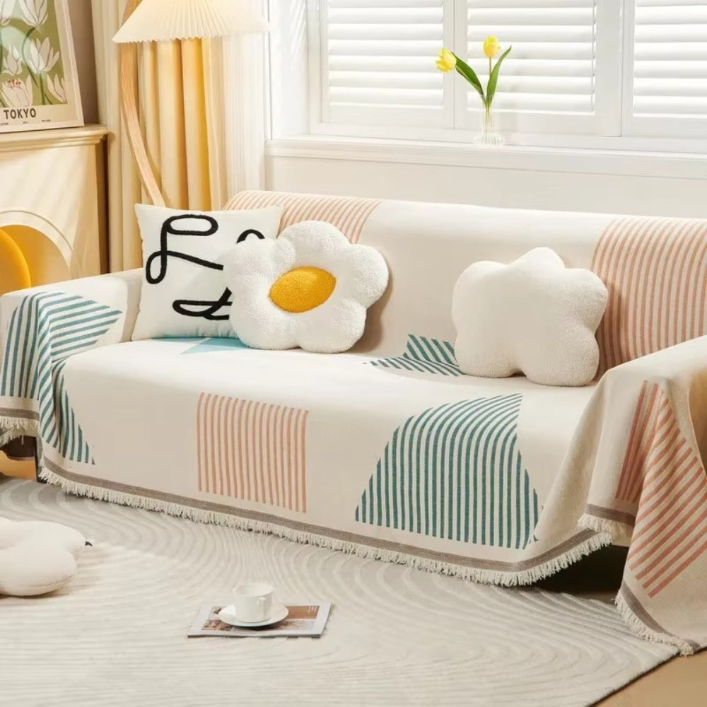 Plush Geometric Pattern Couch Slipcover