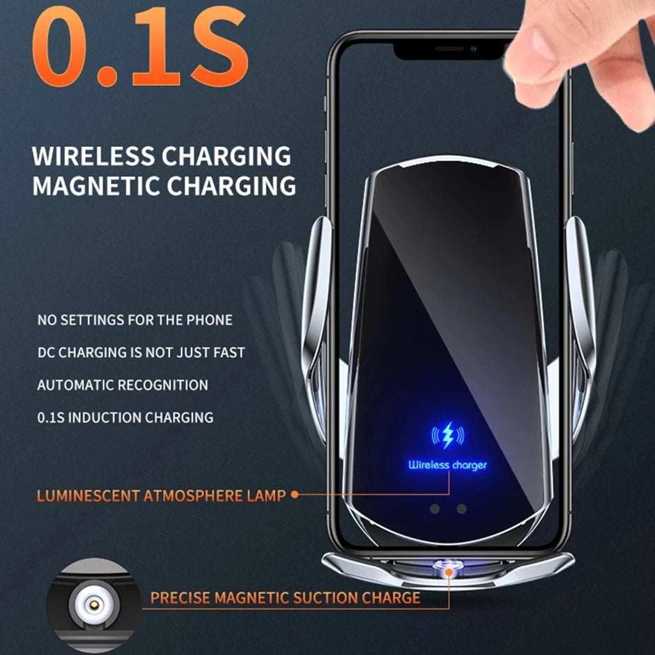 Easy Mount Wireless Car Phone Charger with Auto Grip