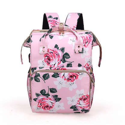 Stylish Floral Diaper Bag with Mosquito Net