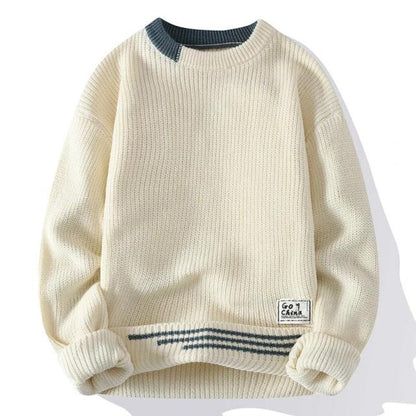 Cozy Mens Crew Neck Sweater - Loose Fit Warm Wear - Luxicro