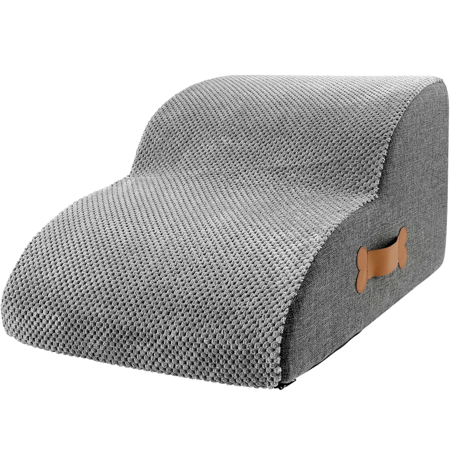Modern Grey Upholstered Pet Steps with Faux Leather Trim