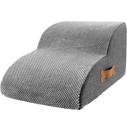Modern Grey Upholstered Pet Steps with Faux Leather Trim