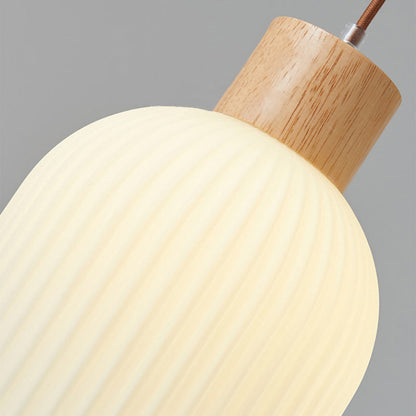 Vintage Wood and Glass Hanging Lamp
