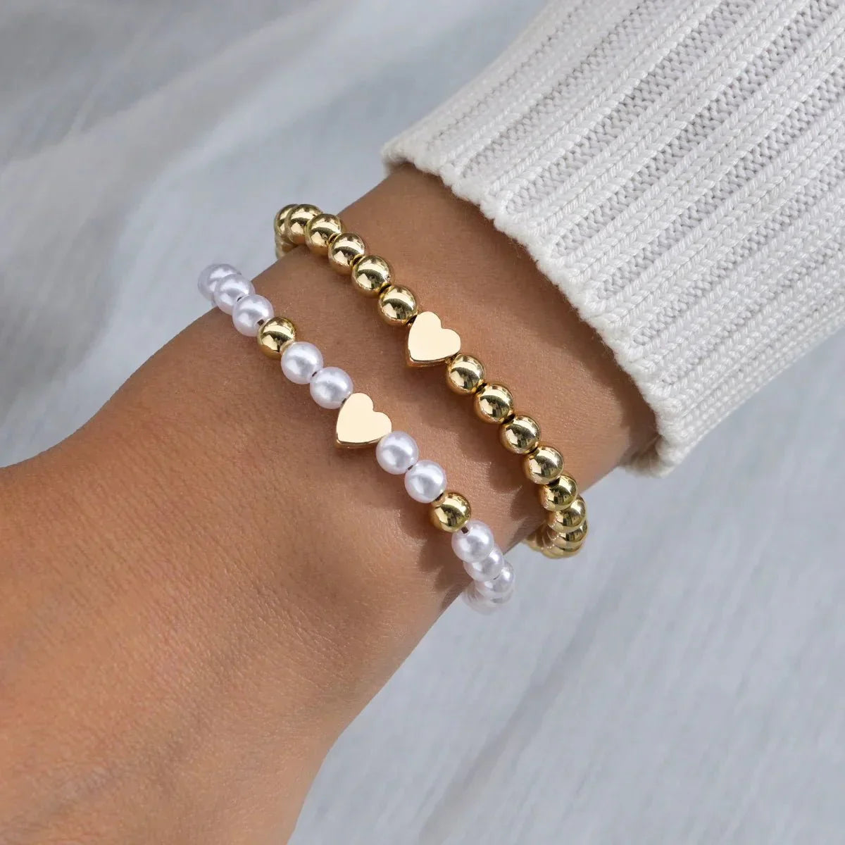 Delicate Sterling Silver Heart Bead Charm Bracelet - Luxicro