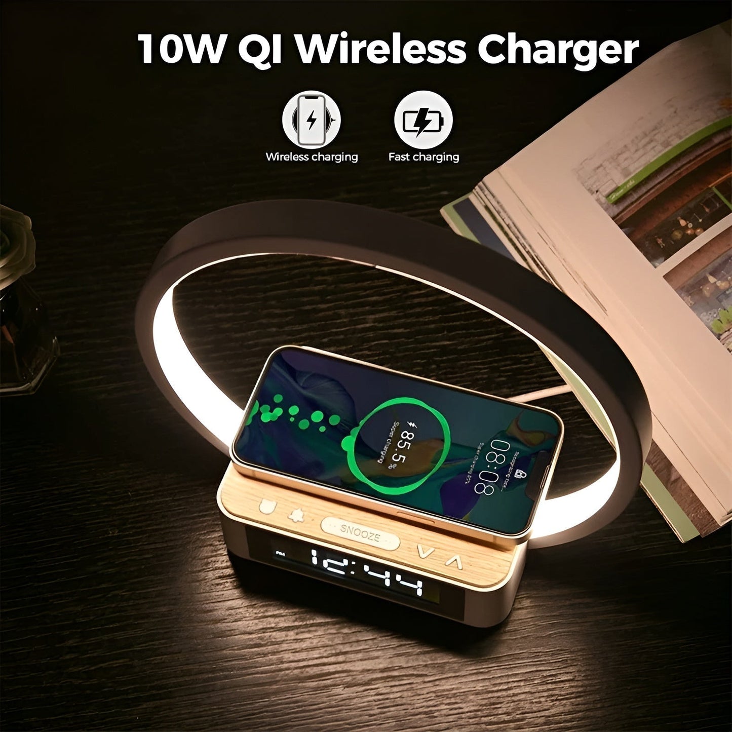 Wireless Charging Desk Lamp with Alarm Clock