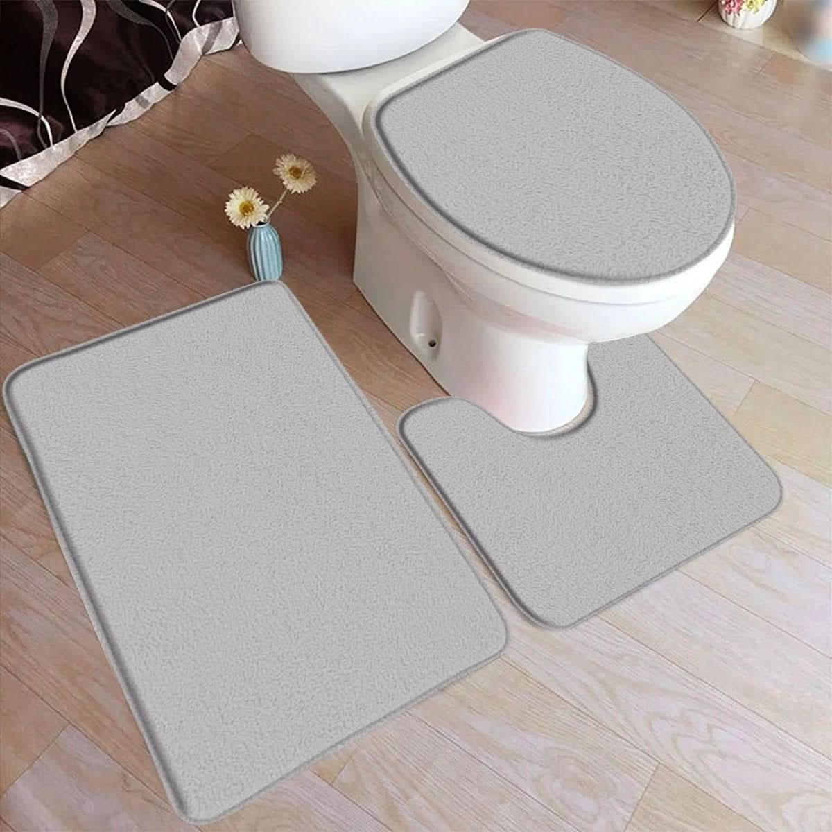 Soft Grip 3-Piece Bathroom Mat Set with Plush Top