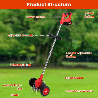 Compact Wireless Lawn Trimmer with Adjustable Blade Height