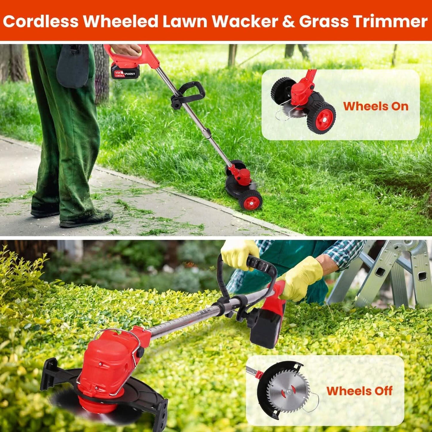Compact Wireless Lawn Trimmer with Adjustable Blade Height