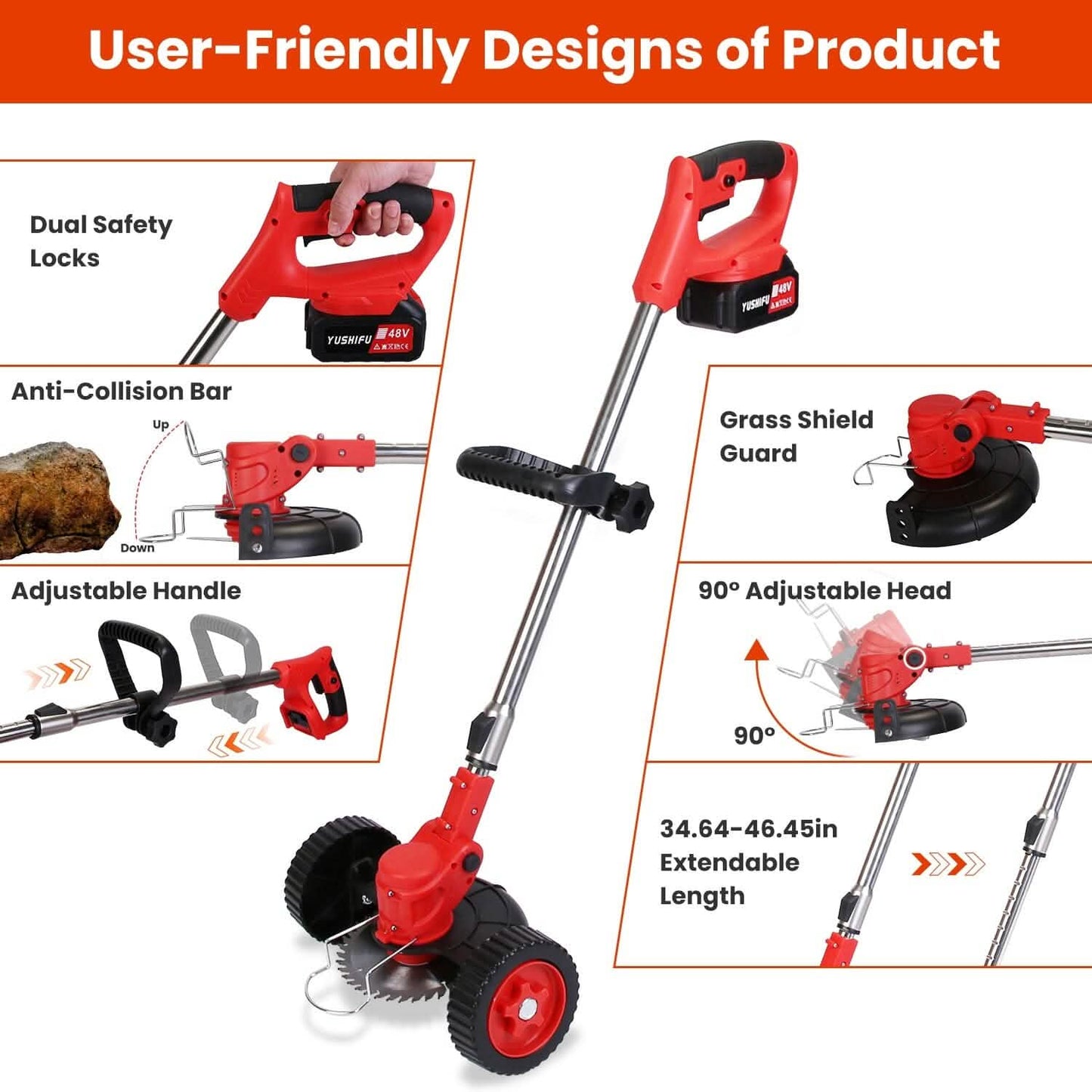Compact Wireless Lawn Trimmer with Adjustable Blade Height