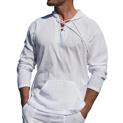 Breathable Relaxed Fit Men's Pullover - V Neck Linen Shirt