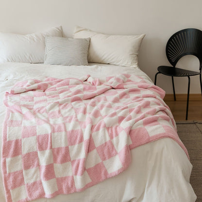 Plush Black White Knitted Throw Blanket