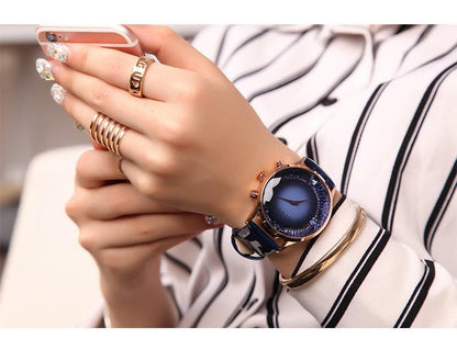 Classic Black Diamond Face Ladies Leather Wrist Watch