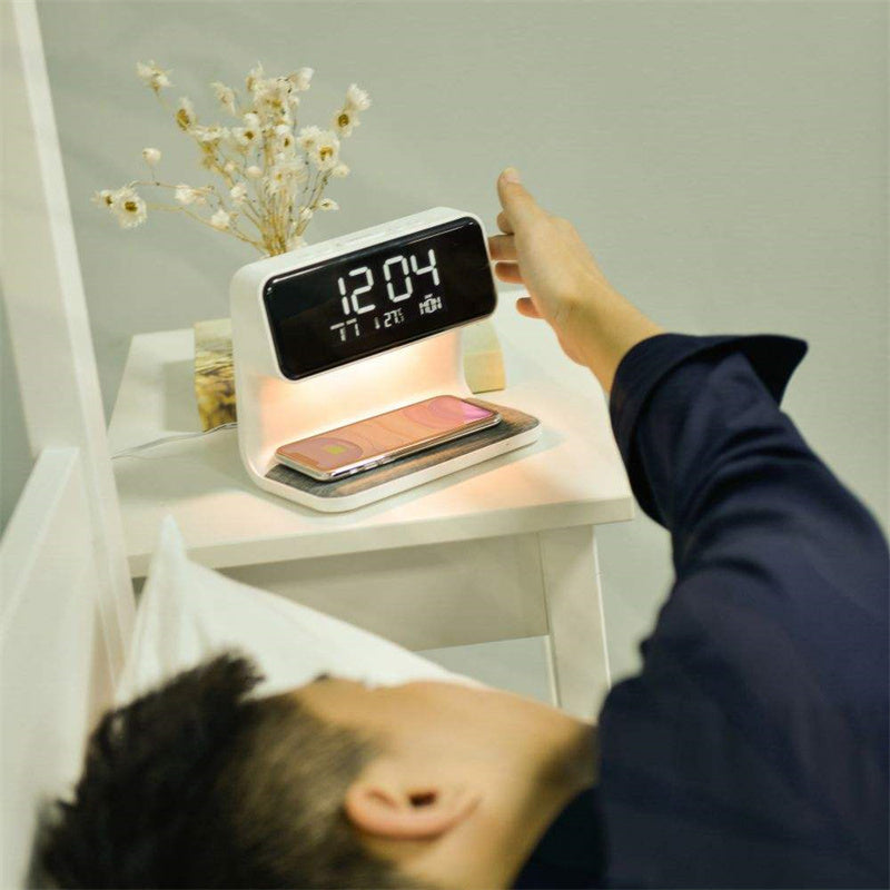 Compact Bedside Table Lamp with USB Charger and Clock