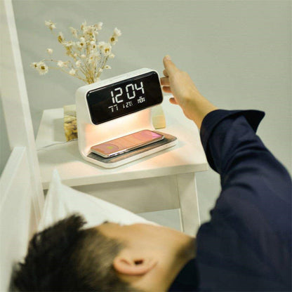 Compact Bedside Table Lamp with USB Charger and Clock