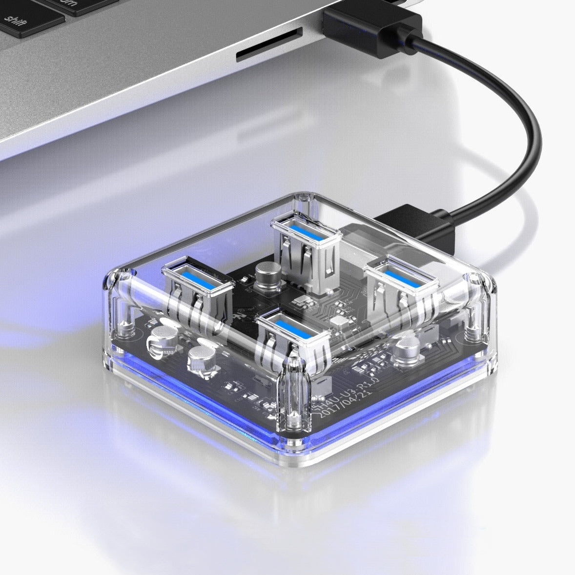 Slim Transparent High Speed USB Adapter Hub - Luxicro