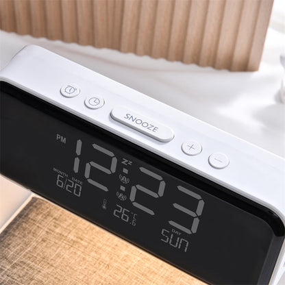 Compact Bedside Table Lamp with USB Charger and Clock