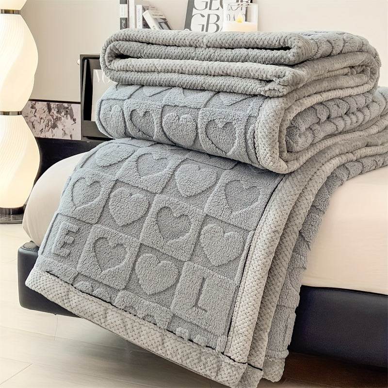 Cozy Plush Throw Blanket with Heart Pattern