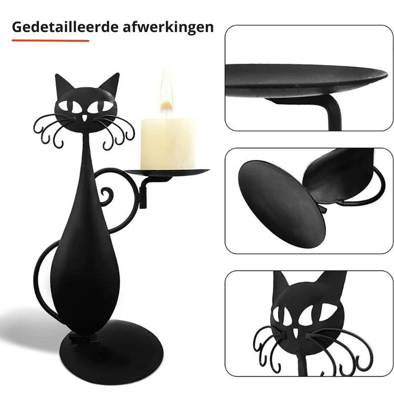 Stylish Black Kitty Figurine Candle Holder