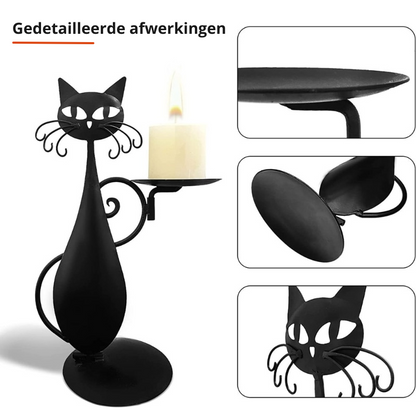 Stylish Black Kitty Figurine Candle Holder