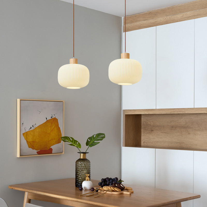 Vintage Wood and Glass Hanging Lamp
